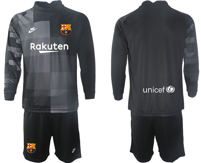 Men 2021-2022 Club Barcelona black goalkeeper Long Sleeve blank Soccer Jersey->barcelona jersey->Soccer Club Jersey